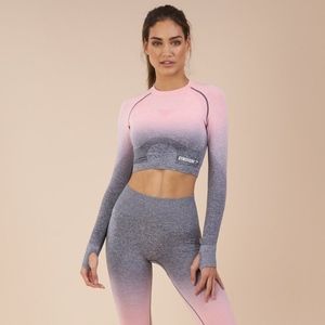 Gymshark Ombre Seamless Workout Crop Top Pink Gray
